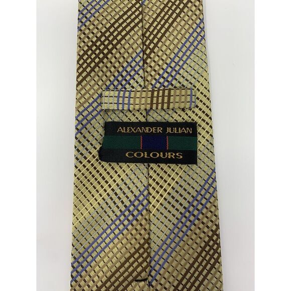 Alexander Julian Colours Gold, Tan &‎ Brown Geometric Men's Neck Tie L 58" W 4" - Picture 6 of 9